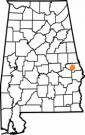 Map of Alabama with the county lines drawn out, Entomology and Plant Pathology is highlighted.